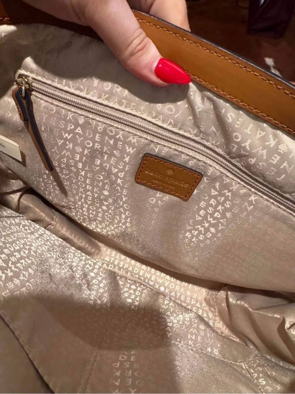 kate spade Cognac Leather Crossbody with Pink Accent